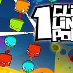 다양한 표정의 색색의 큐브와 원형 캐릭터들이 등장하고 1 Click Line Pop라는 텍스트가 쓰여진 컬러풀한 그래픽