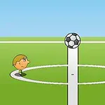 캐릭터 두 명이 축구장에서 축구공을 중심으로 마주 보고 있는 장면