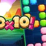 화려한 블록과 열대풍 해변 배경 위에 10x10!