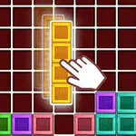 격자 무늬 배경에 다양한 색상의 블록을 배치하는 손 모양 아이콘