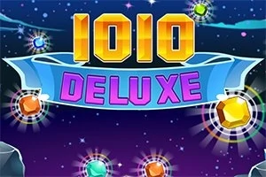 1010 DELUXE라는 텍스트와 다양한 색상의 빛나는 보석들이 있는 이미지