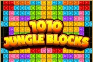다양한 색상의 블록들이 격자무늬로 배열되어 있으며 중앙에 1010 JUNGLE BLOCKS라는 글자가 있습니다