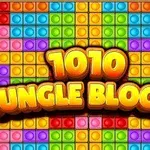 다양한 색상의 블록들이 격자무늬로 배열되어 있으며 중앙에 1010 JUNGLE BLOCKS라는 글자가 있습니다