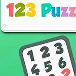녹색 배경에 123 Puzzle이라는 다채로운 텍스트와 숫자 1부터 6까지 적힌 카드가 있는 이미지