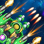 우주선들이 서로 대치하며 레이저와 총알이 발사되는 장면