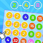 다양한 숫자가 적힌 컬러풀한 원들이 격자 모양으로 배열되어 있으며, 손가락이 하나의 원을 가리키고 있습니다