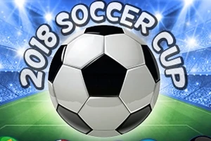 대형 축구공이 경기장 중앙에 있고, 2018 SOCCER CUP이라는 글자가 축구공 위에 쓰여 있습니다