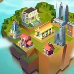 섬처럼 떠 있는 땅 위에 다양한 현대식 건물들이 배치되어 있는 이미지