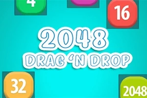 파란색 배경에 2048 DRAG N DROP 텍스트와 숫자 4, 16, 32, 2048이 있는 이미지