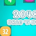 파란색 배경에 2048 DRAG N DROP 텍스트와 숫자 4, 16, 32, 2048이 있는 이미지