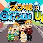 다섯 명의 캐릭터가 도로 위에 서 있으며, 위에 2048 Grow Up이라는 텍스트가 있는 이미지