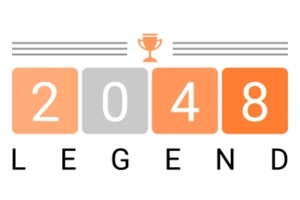 주황색과 회색 블록에 2048 숫자가 적혀 있고, 위에는 트로피 아이콘이 있는 이미지