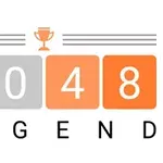 주황색과 회색 블록에 2048 숫자가 적혀 있고, 위에는 트로피 아이콘이 있는 이미지