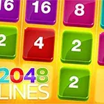 다양한 색상의 숫자 블록이 격자 모양으로 배치되어 있으며, 왼쪽 하단에 2048 LINES 텍스트가 있는 이미지