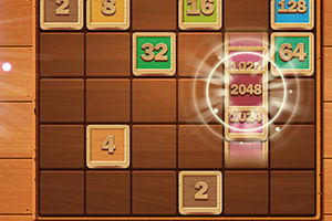 나무 배경 타일 보드에 숫자 블록들이 배치된 퍼즐 게임 장면