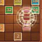 나무 배경 타일 보드에 숫자 블록들이 배치된 퍼즐 게임 장면