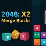 다채로운 숫자 블록들이 쌓여 있는 모습과 2048: X2 Merge Blocks라는 텍스트가 포함된 이미지