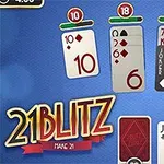 파란 배경에 다양한 카드와 21BLITZ 로고가 있는 이미지