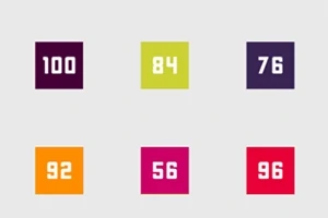 여섯 개의 색상이 다른 사각형에 숫자가 표시되어 있음