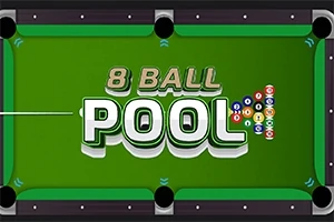 녹색 당구대 위에 8 BALL POOL라는 글자와 당구공들이 배열되어 있는 모습