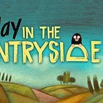 파란 하늘 아래 언덕과 농가, 나무, 그리고 새와 두더지가 그려진 그림