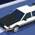 흰색 차가 파란색 길을 달리는 모습