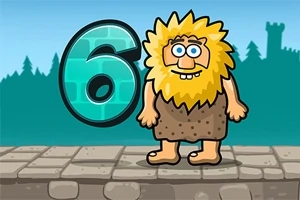 숫자 6 옆에 있는 수수께끼 같은 미소를 짓고 있는 의인화된 금발 캐릭터