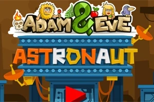 Adam & Eve Astronaut라는 제목과 함께 귀여운 일러스트 캐릭터와 우주 관련 요소가 있는 이미지