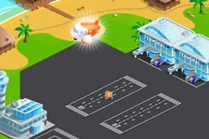 비행기가 있는 해변 근처의 작은 공항 풍경