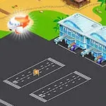 비행기가 있는 해변 근처의 작은 공항 풍경