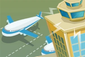 관제탑 옆으로 두 대의 비행기가 주차된 활주로 모습