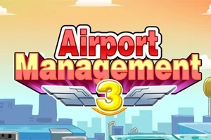 알록달록한 글씨로 쓰여진 Airport Management 3 문구가 하늘과 도시 배경 위에 나타난 이미지