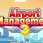 알록달록한 글씨로 쓰여진 Airport Management 3 문구가 하늘과 도시 배경 위에 나타난 이미지