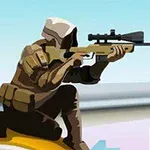 군복 차림의 저격수가 건물 옥상에서 조준하고 있는 모습