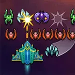 우주 전투기의 공격을 받고 있는 다양한 외계 비행물체들