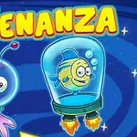 우주 테마의 배경에 외계인과 물고기가 헬멧을 쓴 모습