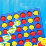 파란색 배경 위에 빨강색과 노란색 원반이 꽂힌 파란색 격자판