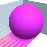 보라색 공이 벽 사이에 놓여있고 뒤로는 핑크색 그림자가 드리워져 있다
