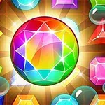 다양한 색상의 보석과 구슬이 중앙의 큰 무지개색 보석을 둘러싸고 있는 이미지