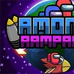 우주를 배경으로 지구와 두 로켓, 그리고 만화 스타일의 빨간 새가 있는 이미지