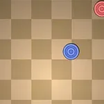 체스판 같은 격자 무늬 배경 위에 파란색 원 2개와 빨간색 원 2개가 배치된 모습