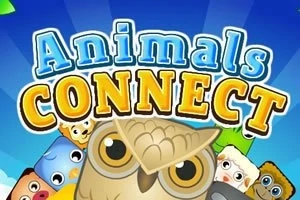 파란 배경 위에 Animals Connect라는 글자가 큰 글씨로 쓰여 있고, 여러 동물 캐릭터들이 주변에 배치되어 있는 이미지