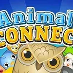파란 배경 위에 Animals Connect라는 글자가 큰 글씨로 쓰여 있고, 여러 동물 캐릭터들이 주변에 배치되어 있는 이미지