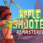 한 인물이 활과 화살을 들고 있으며, 다른 인물의 머리 위에 사과가 올라가 있는 장면