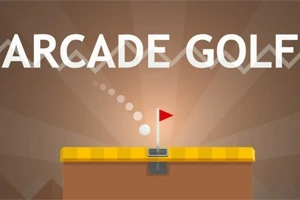 ARCADE GOLF라는 글자와 함께 골프공이 깃발이 있는 홀로 향하는 이미지