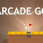 ARCADE GOLF라는 글자와 함께 골프공이 깃발이 있는 홀로 향하는 이미지