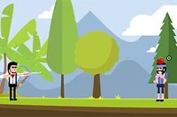 파트너 머리 위의 체리를 쏴 궁술 실력을 증명하세요