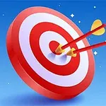 파란 배경에 있는 빨간색과 흰색 과녁에 두 개의 화살이 명중되어 있다