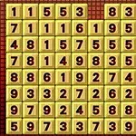 노란색 격자 무늬 배경에 다양한 숫자가 적힌 작은 정사각형 칸들이 배열되어 있는 이미지