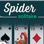 카드 한 벌이 펼쳐져 있으며, Spider solitaire라는 글자가 상단에 있는 이미지